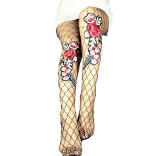 Custom floral embroidered patches fishnet pantyhose privated logo mesh women stockings